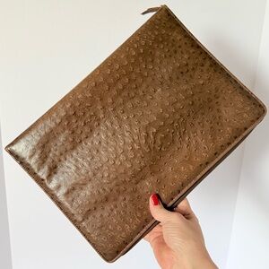 Vintage Day-Timer Full Size Ostrich Calf Leather Zip Around Planner Case